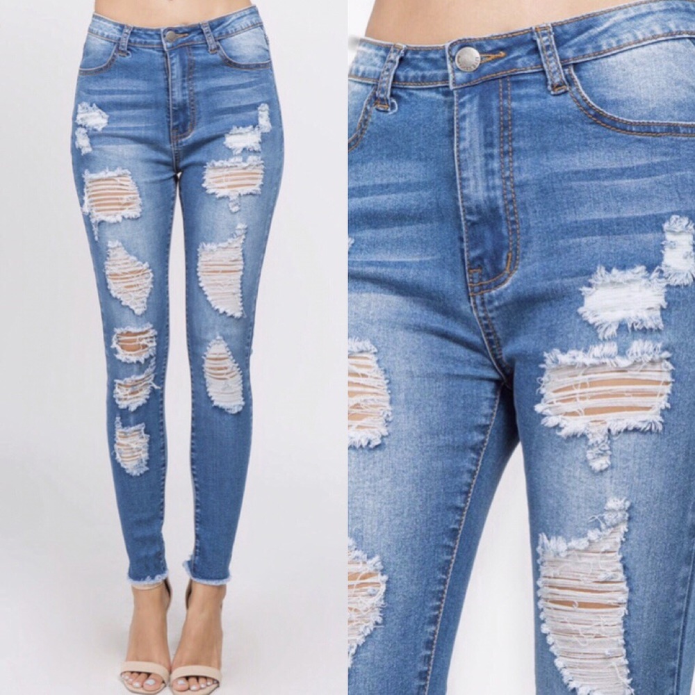 PLUS!!! Skinny High Rise Distressed Denim